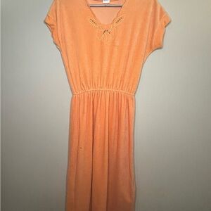 ILGWU Vintage 1970s Orange Velour Dress Ladies Garment Worker Union Collector